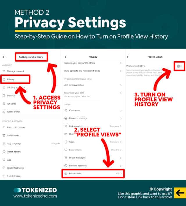 Step-by-step guide explaining how to turn the Profile View History on – Method 2