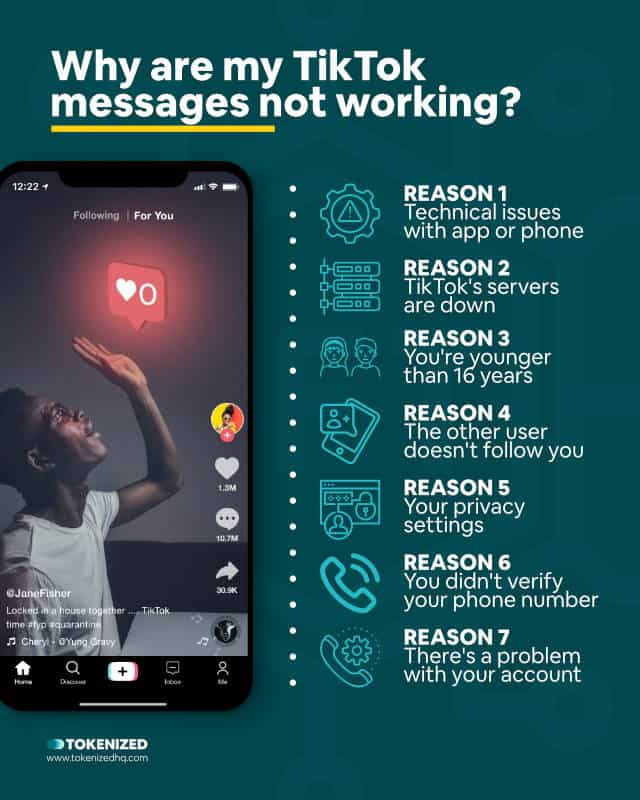 Infographic showing 7 reasons for TikTok messages not working on your phone.