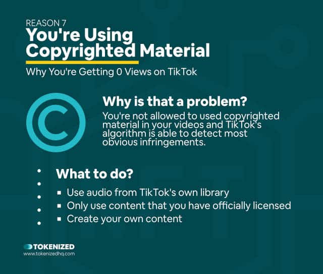 Infographic explaining that videos with copyrighted material may get zero views on TikTok.