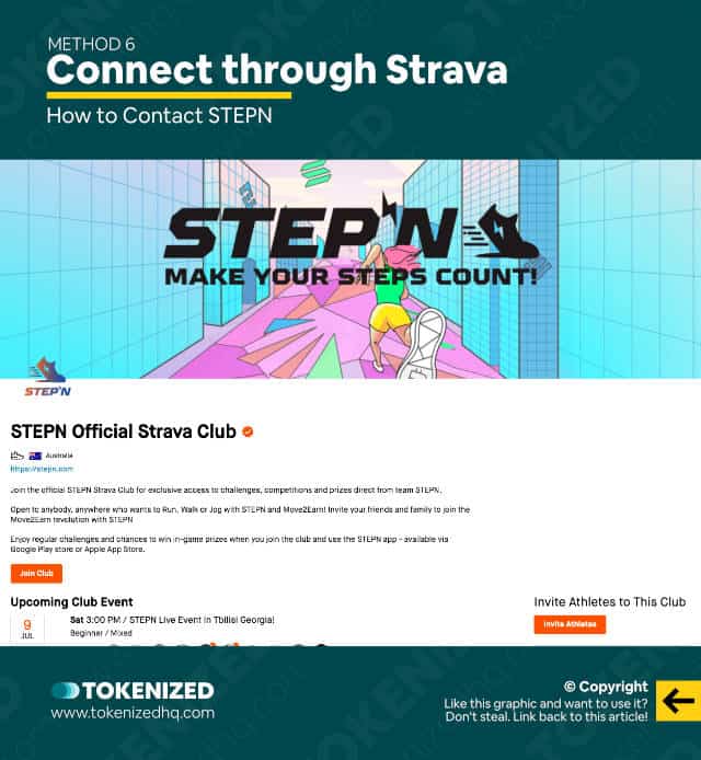Infographic showing how to connect with the community via Strava.