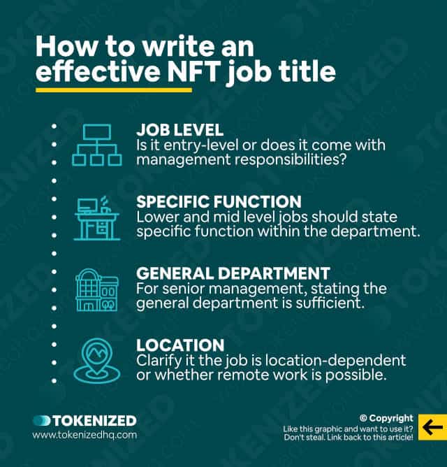 Infographic explaining how to write an effective NFT job title.