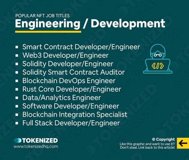 Infographic showing a list of popular NFT job titles in Engineering.