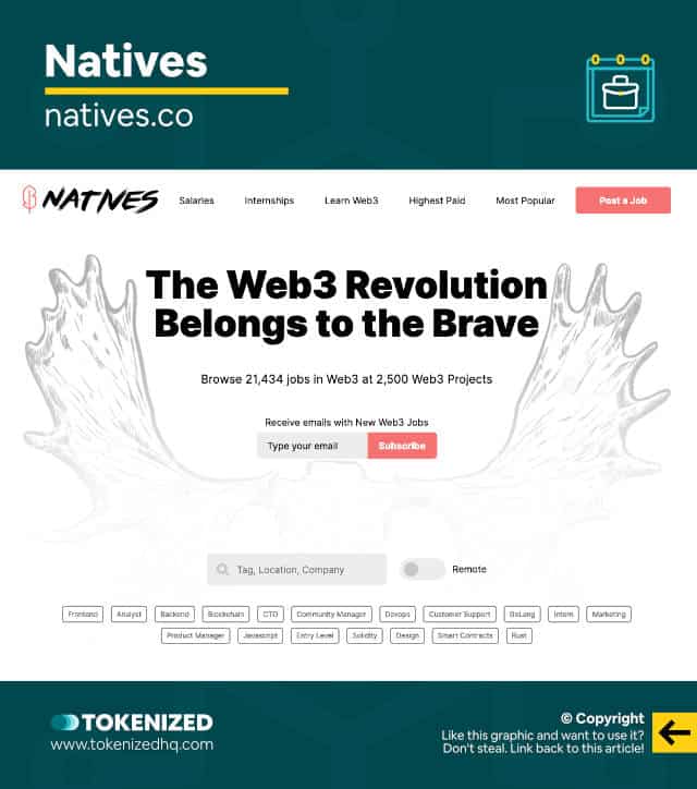 screenshot of the natives crypto jobs board website 1