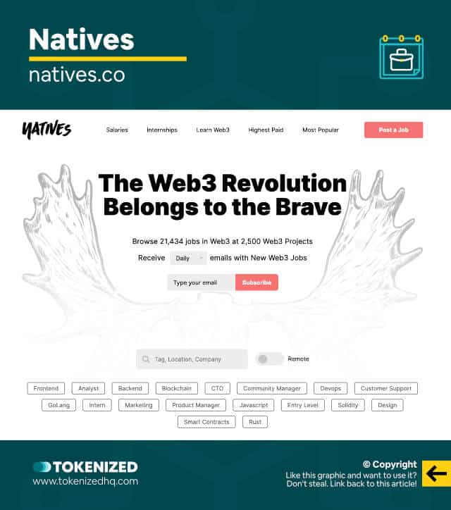 Screenshot of the "Natives" Web3 and NFT job board.
