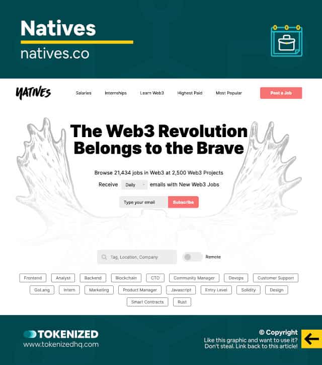 Screenshot of the "Natives" Web3 and NFT job platform.