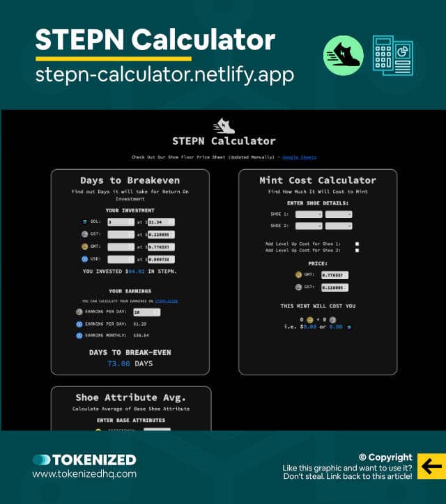 Screenshot of the STEPN Tool @ Netlify.