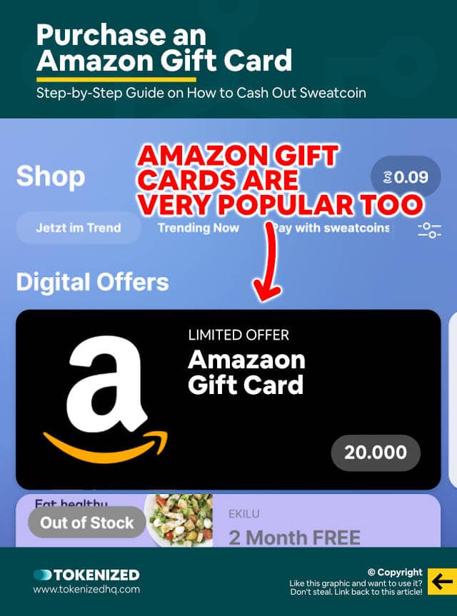 Step-by-step guide on how to cash out Sweatcoin with Amazon gift cards.