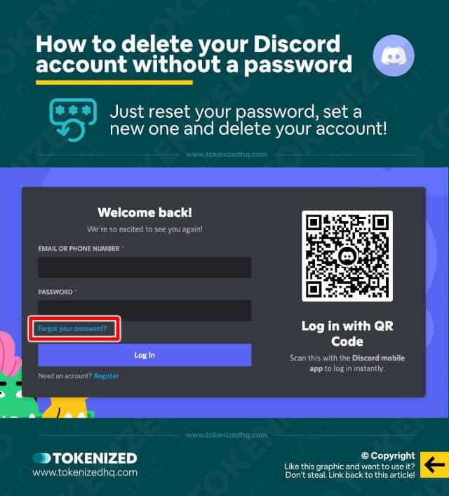 Infographic explaining how to delete Discord accounts without a password.