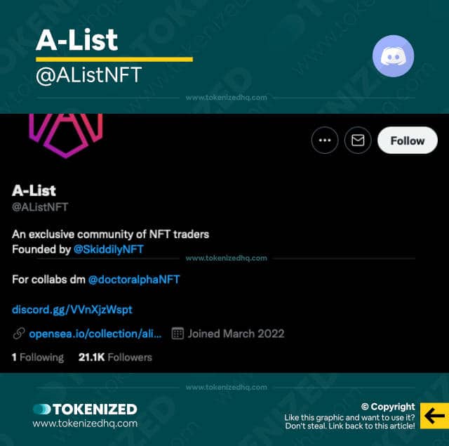 Screenshot of the A-List NFT Alpha Group & Discord Server