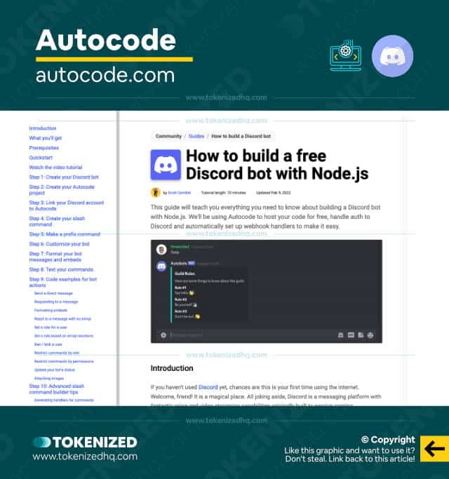 Screenshot of the Discord bot tutorial at Autocode.