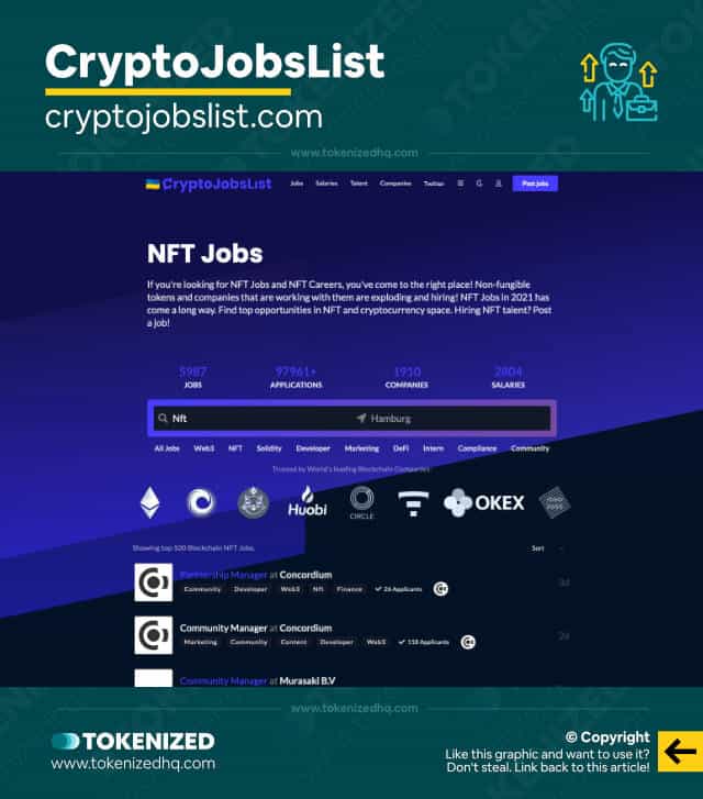 Screenshot of the CryptoJobsList NFT Careers website.