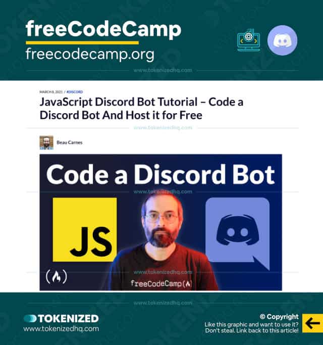 Screenshot of the Discord bot tutorial at freeCodeCamp.