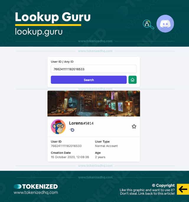 Screenshot of the Discord ID lookup tool called "Lookup Guru"