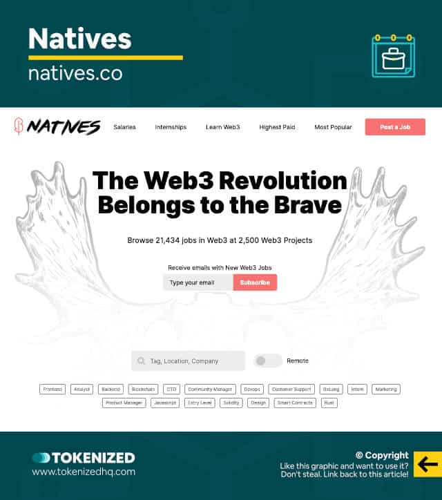 Screenshot of the "Natives" Web3 jobs board and platform.