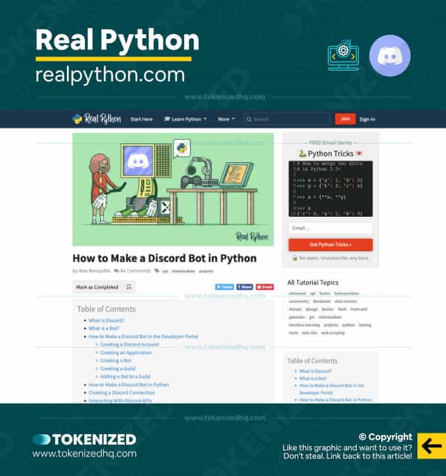 Screenshot of the Discord bot tutorial at Real Python.