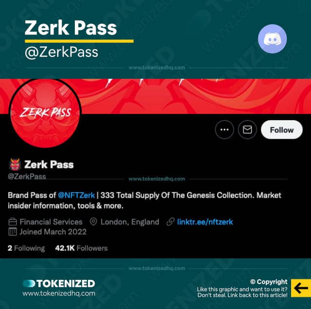 Screenshot of the Zerk Pass NFT Alpha Group & Discord Server
