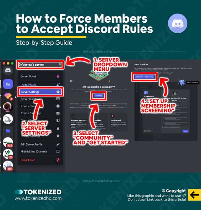 Step-by-step guide showing how to force new members to accept Discord rules.