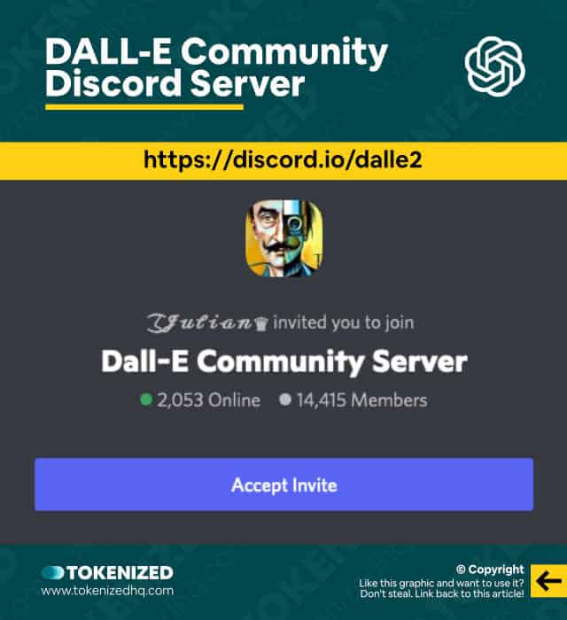 Infographic showing the invite link for the DALL-E community Discord server.