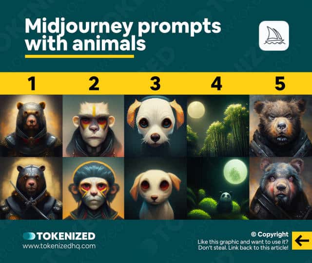 examples of midjourney prompts for animals infographic