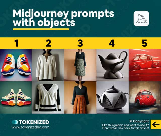 Examples of Midjourney prompts with objects.
