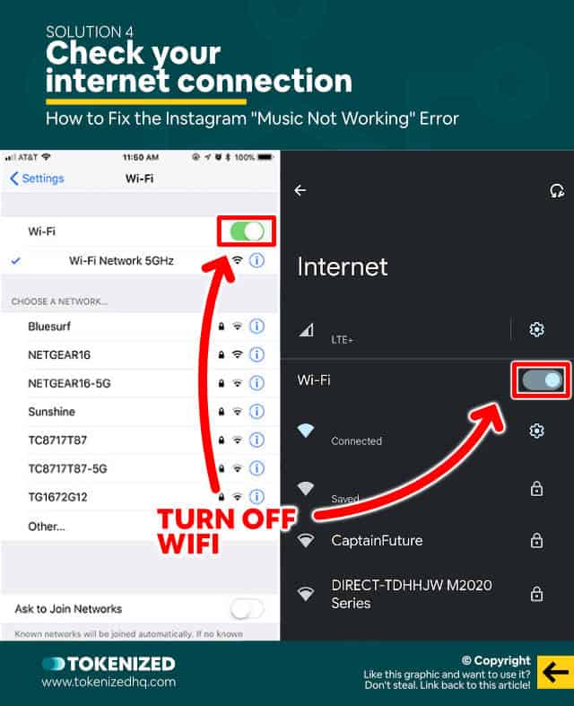 Infographic showing several ways how to fix the Instagram "Music Not Working" error – Solution 4