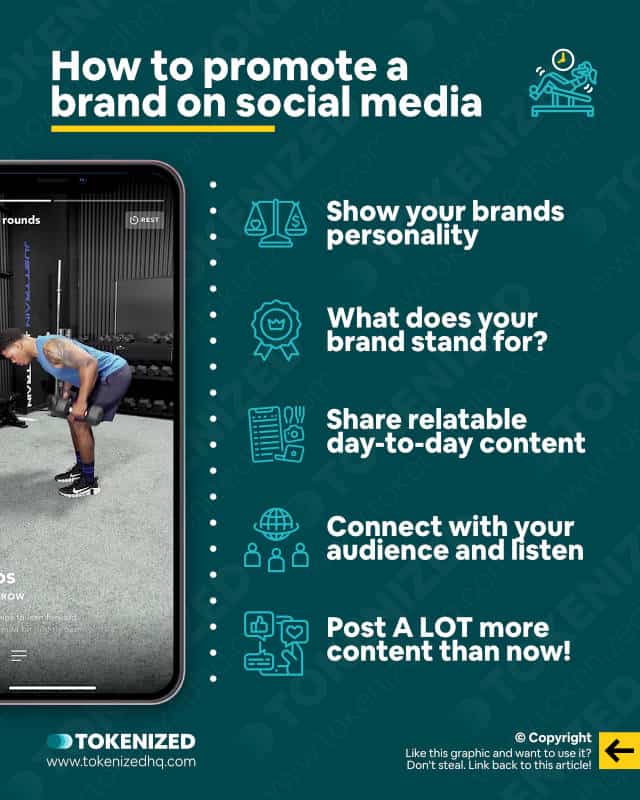 Infographic explaining how to promote a fitness brand on social media.