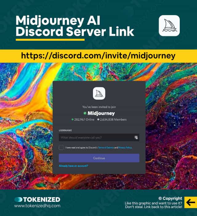 Infographic showing the Midjourney Discord server invite link.