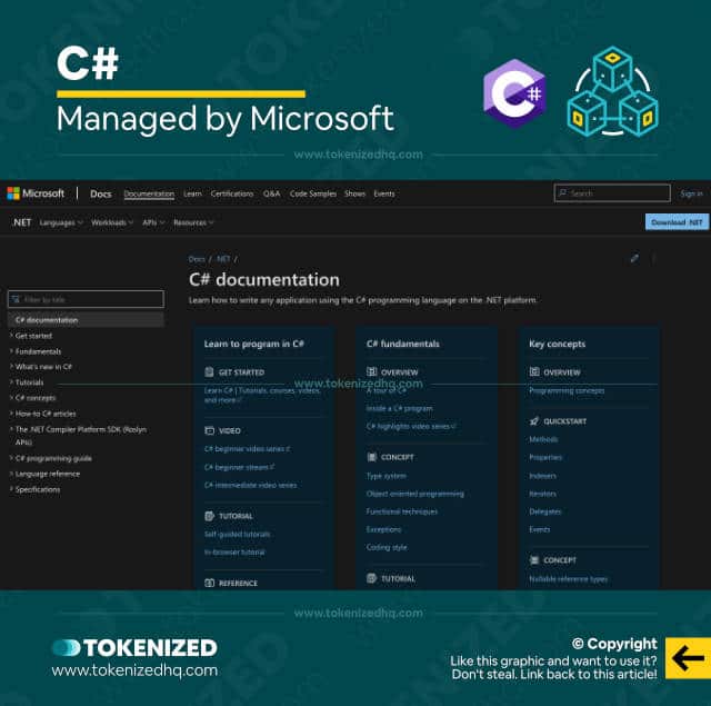 Screenshot of the C# programming language documentation website.