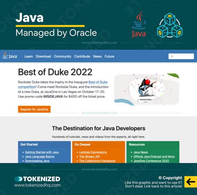 Screenshot of the Java programming language website.
