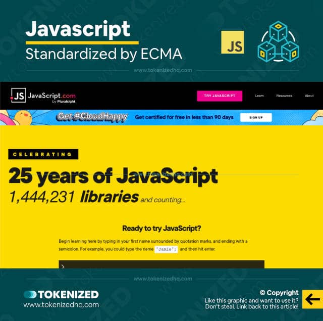 Screenshot of a Javascript programming language website.