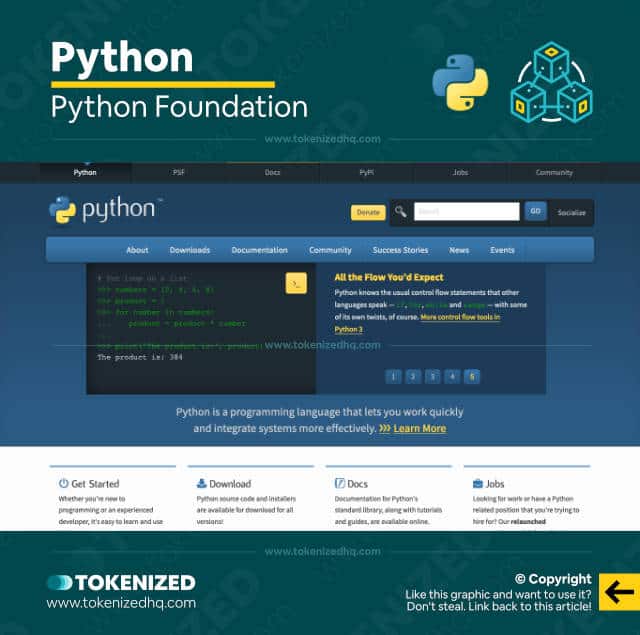 Screenshot of the Python programming language website.