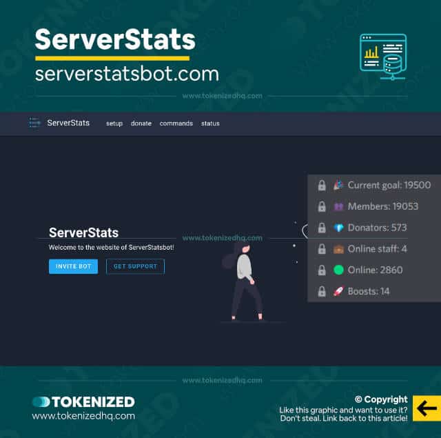 Screenshot of the "ServerStats" Discord bot website.