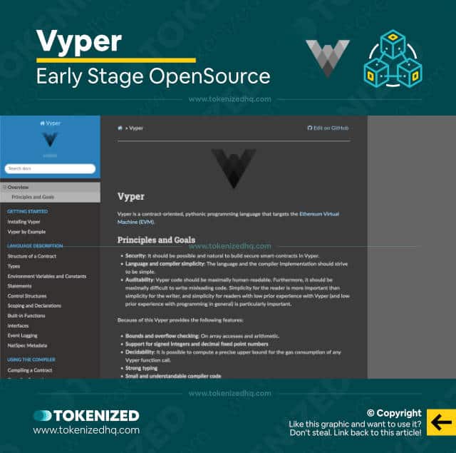 Screenshot of the Vyper smart contract programming language website.