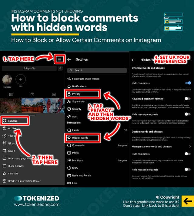 Step-by-step guide on how to block comments with hidden words on Instagram..
