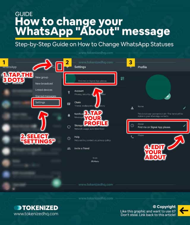 Step-by-step guide on how to change your WhatsApp "About" status.