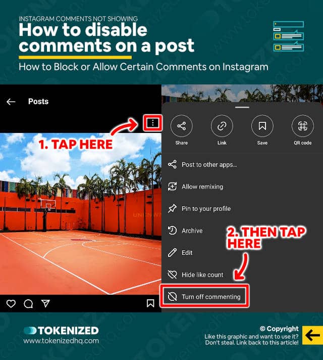 Step-by-step guide on how to disable comments on an Instagram post.