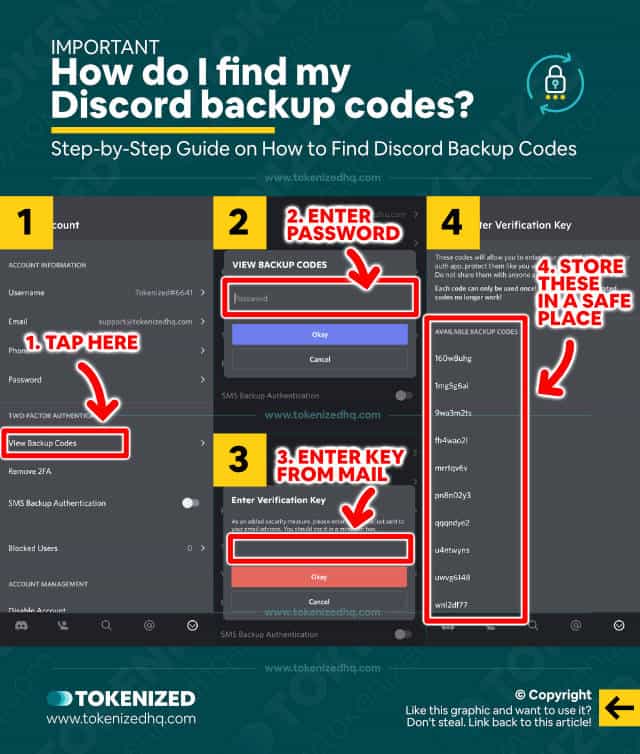 Step-by-step guide explaining how to find your Discord backup codes.
