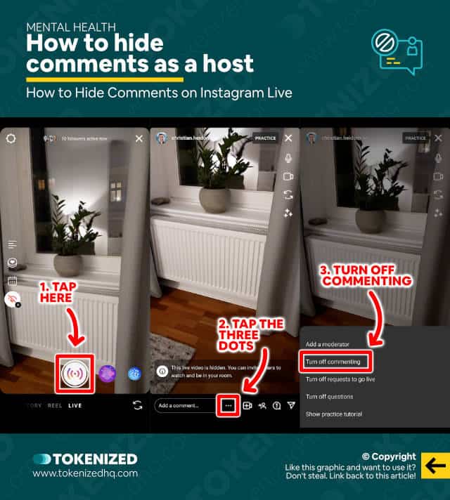 Step-by-step guide explaining how to hide comments on Instagram Live feeds.