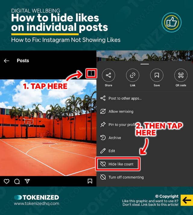 Step-by-step guide on how to hide likes on individual posts.