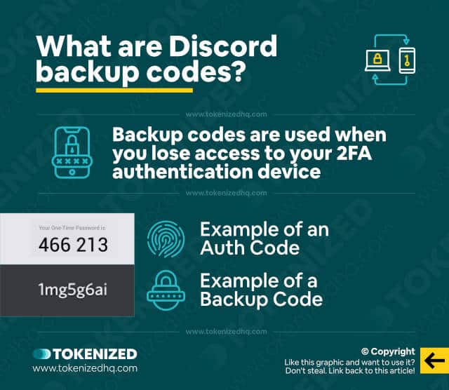 Infographic explaining the difference between Discord auth codes and backup codes.