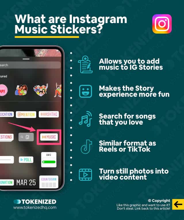 Infographic explaining what Instagram Music Stickers are.