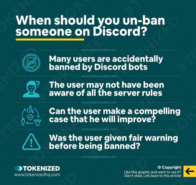 Infographic explaining when you should un-ban someone on Discord.