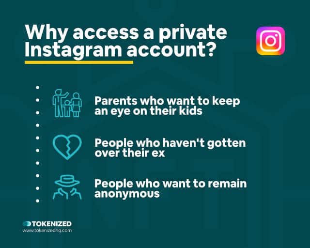 Infographic explaining why someone might want to access a private Instagram account.