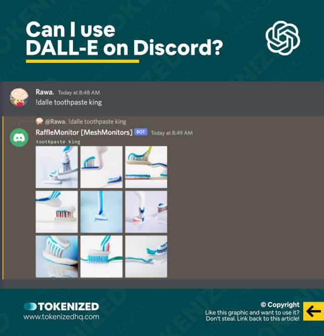 Infographic showing that you can use a variation of DALL-E on Discord.