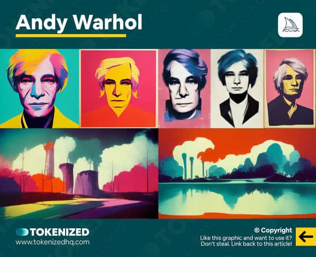Examples of Midjourney's interpretation of Andy Warhol's art style.