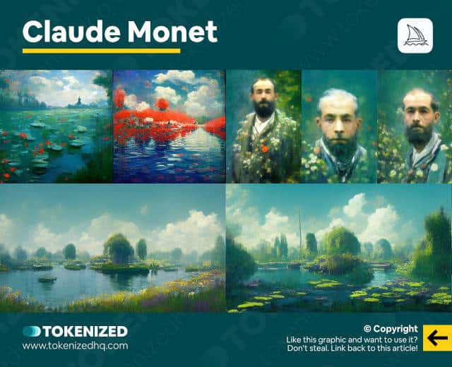 Examples of Midjourney's interpretation of Claude Monet's art style.