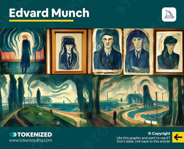 Examples of Midjourney's interpretation of Edvard Munch's art style.