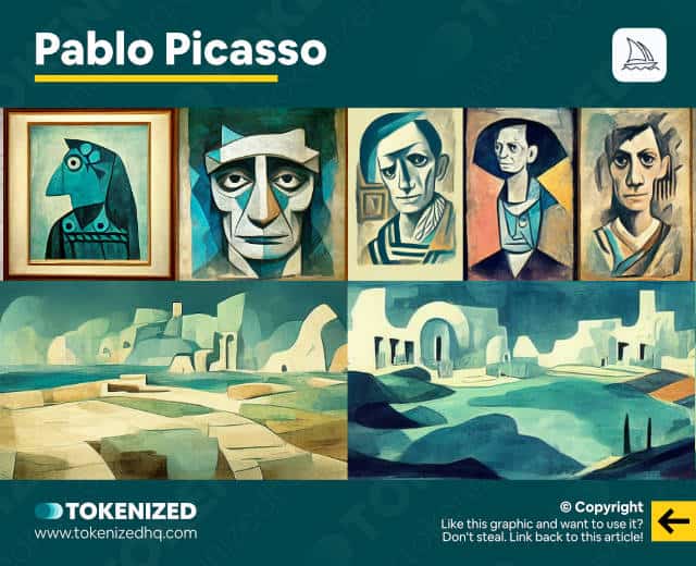 Examples of Midjourney's interpretation of Pablo Picasso's art style.