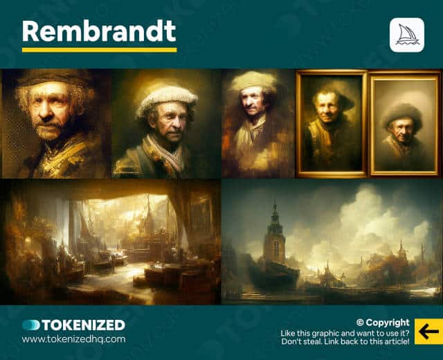 Examples of Midjourney's interpretation of Rembrandt's art style.