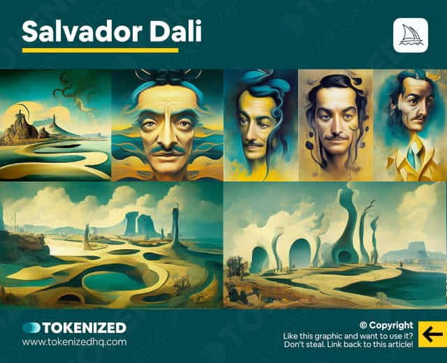 Examples of Midjourney's interpretation of Salvador Dali's art style.